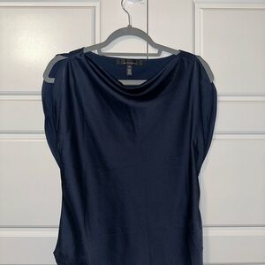 White House Black Market Navy Cowl Neck Cap Sleeve Blouse